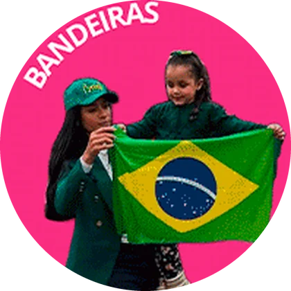 Pamelys Barros segurando a bandeira do Brasil ao lado de uma criança